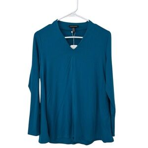 Eileen Fisher dark aqua v-neck, long-sleeved top, XS, Tencel.